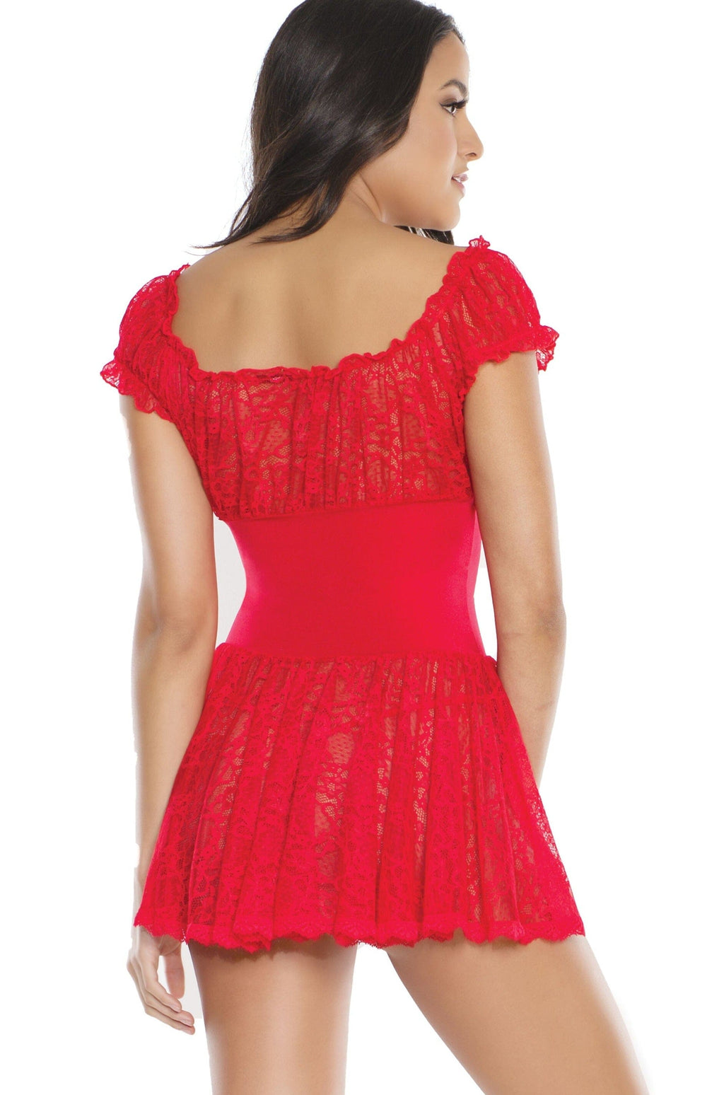 Coquette 2 Pc. Stretch Lace Babydoll With Stretch Knit Waistband & Lace Trimmed Skirt
