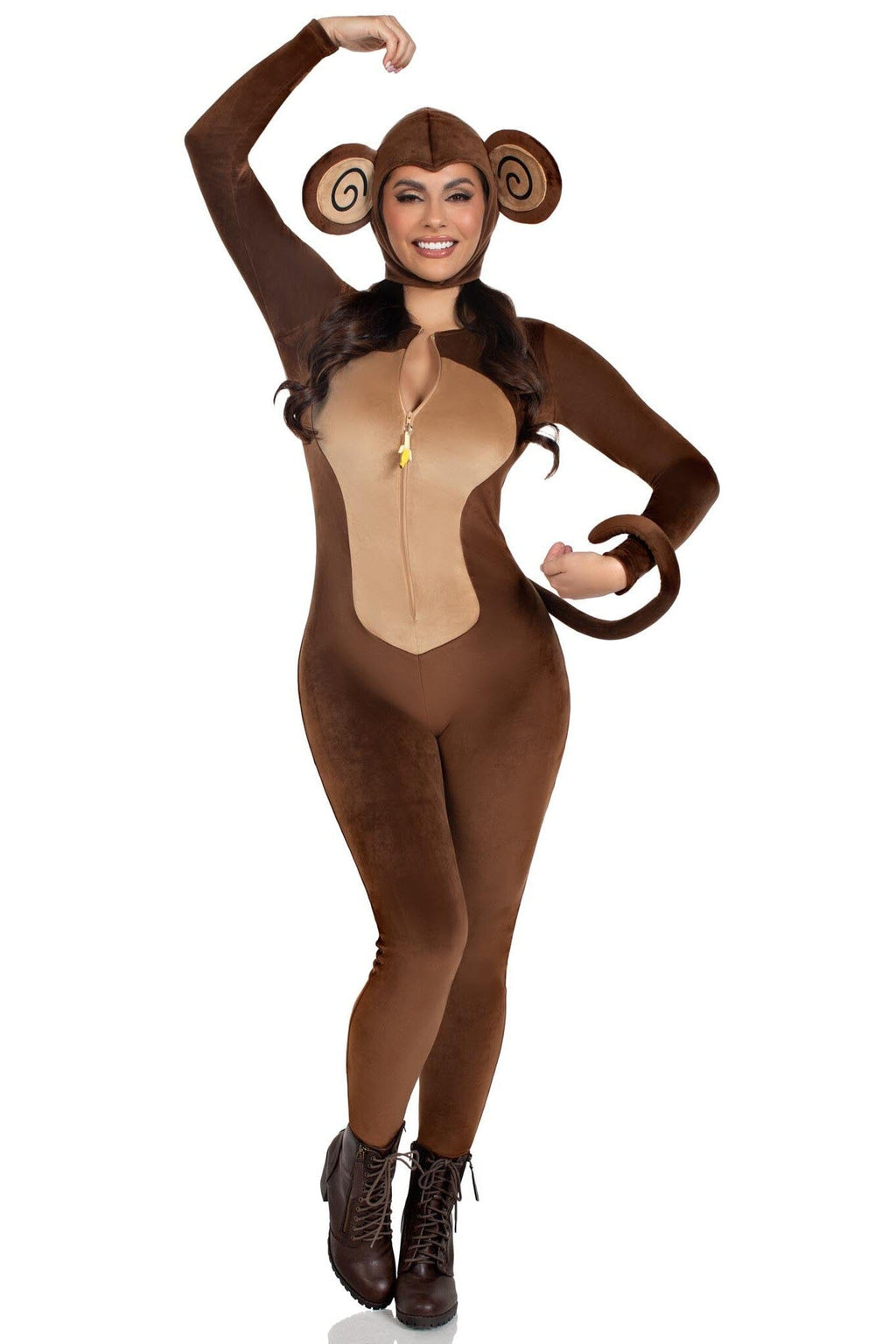 LEG AVENUE 2 Piece Cheeky Monkey Velvet Plush Catsuit Costume Set