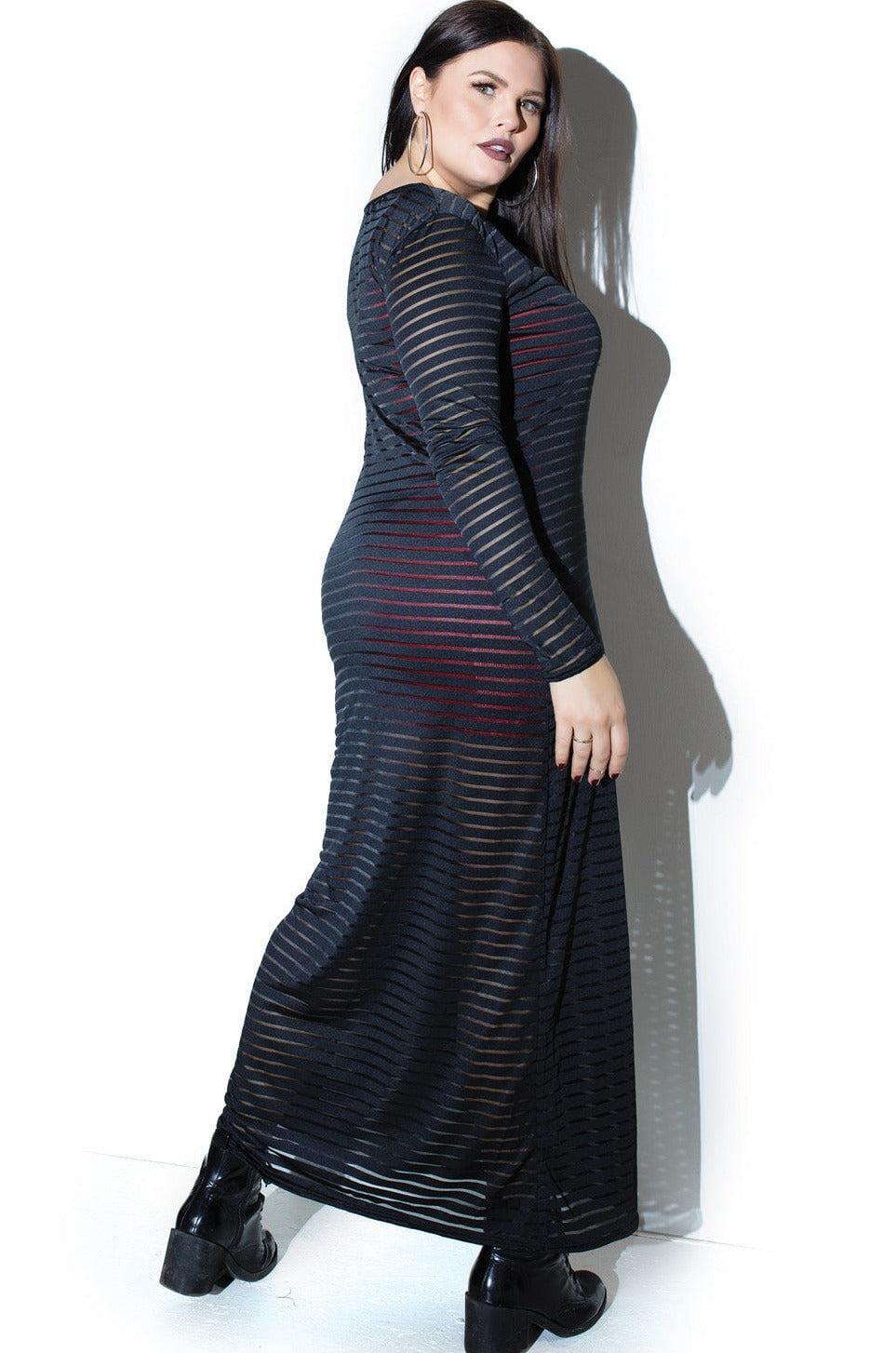Coquette Diva Striped Stretch Knit Long Sleeve Gown
