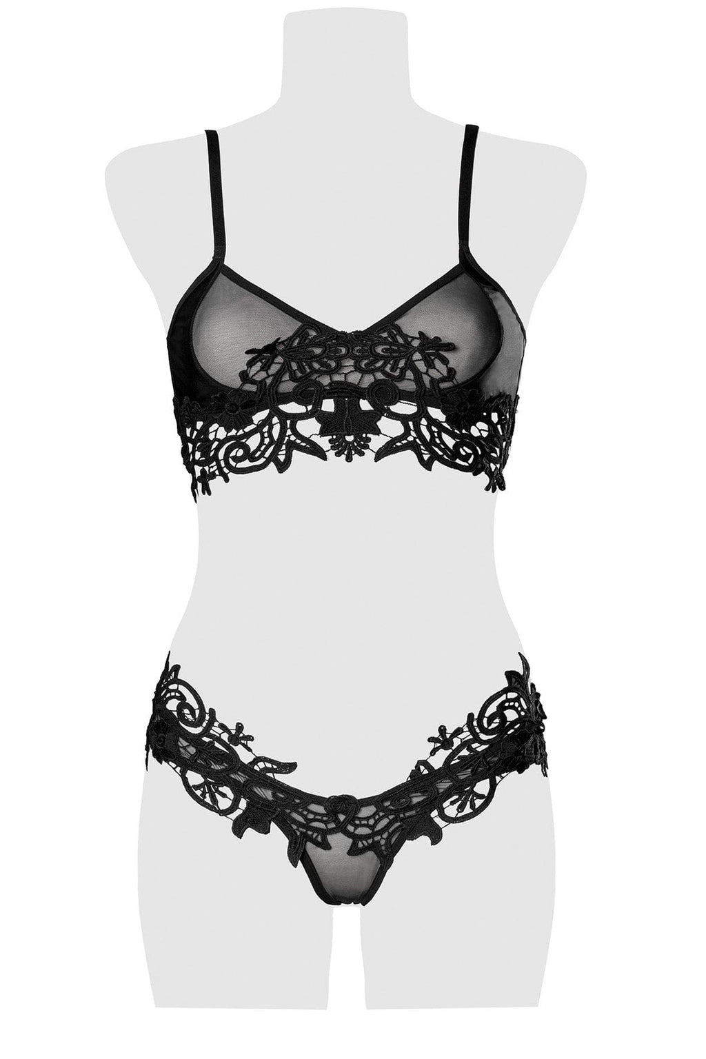  Embroidered Mesh Lingerie Set