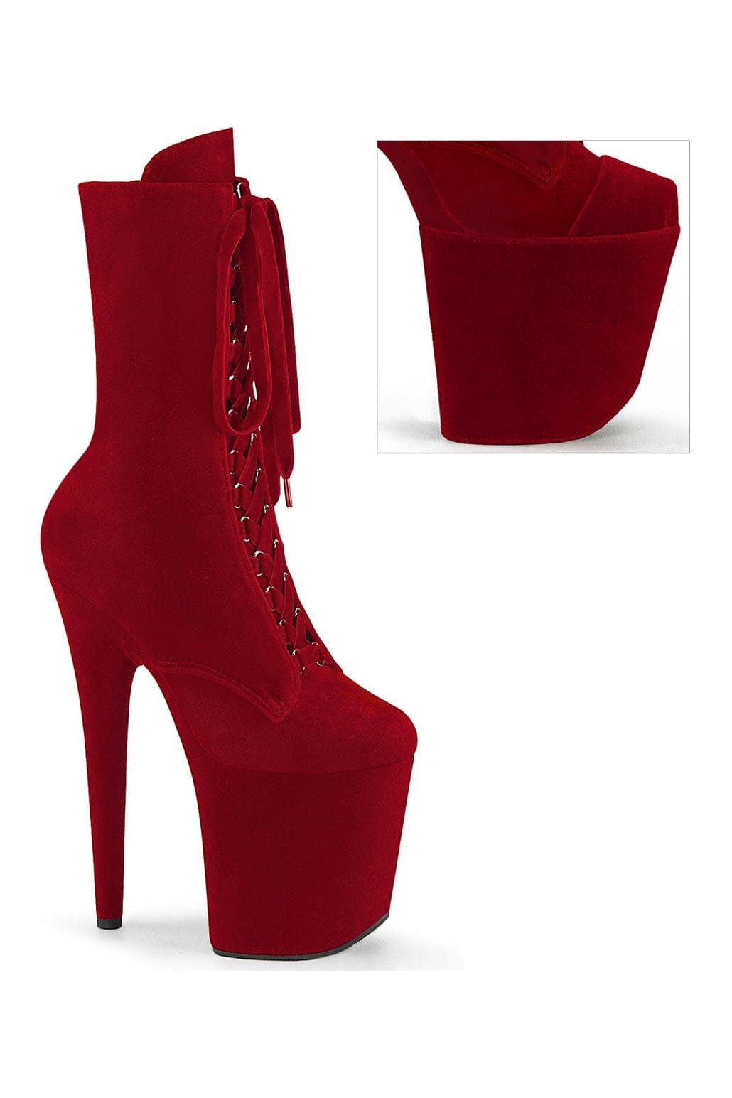 PLEASER FLAMINGO-1045VEL Red Velvet Ankle Boot