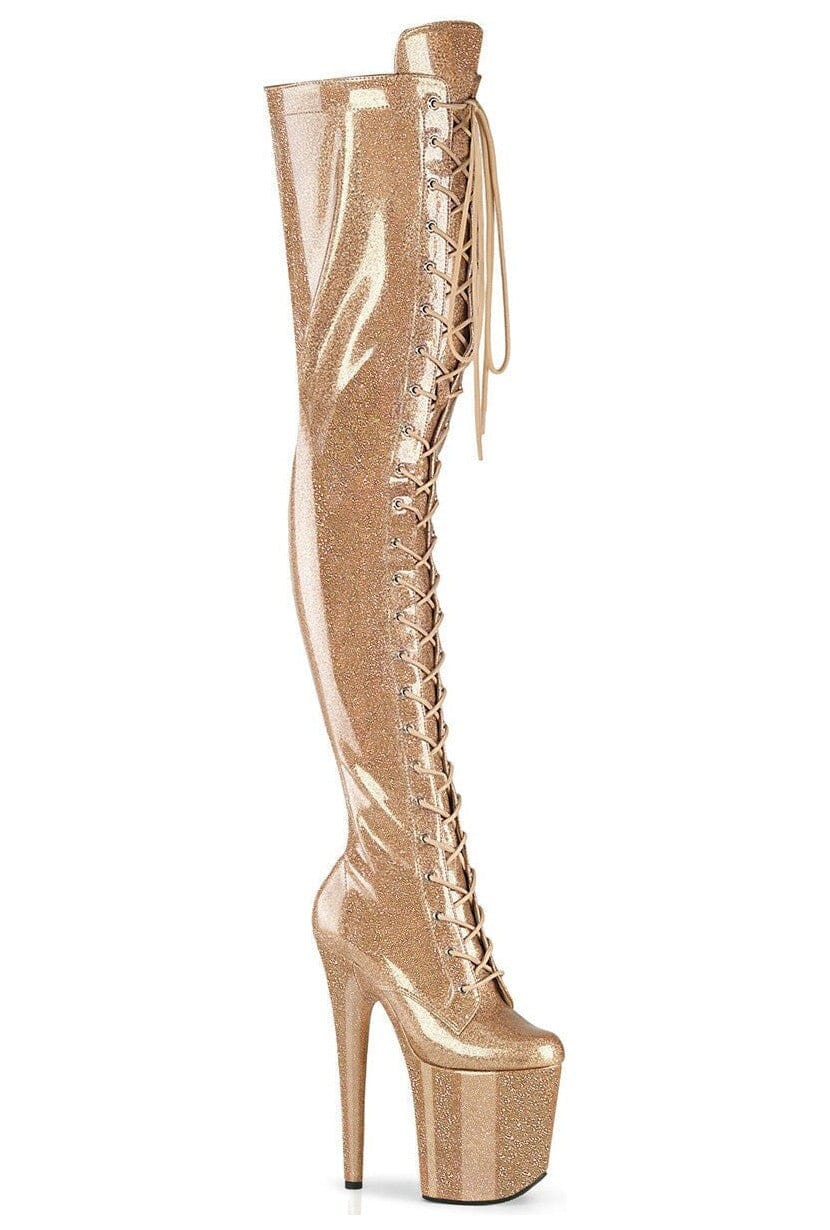 PLEASER FLAMINGO-3020GP Gold Patent Thigh Boot