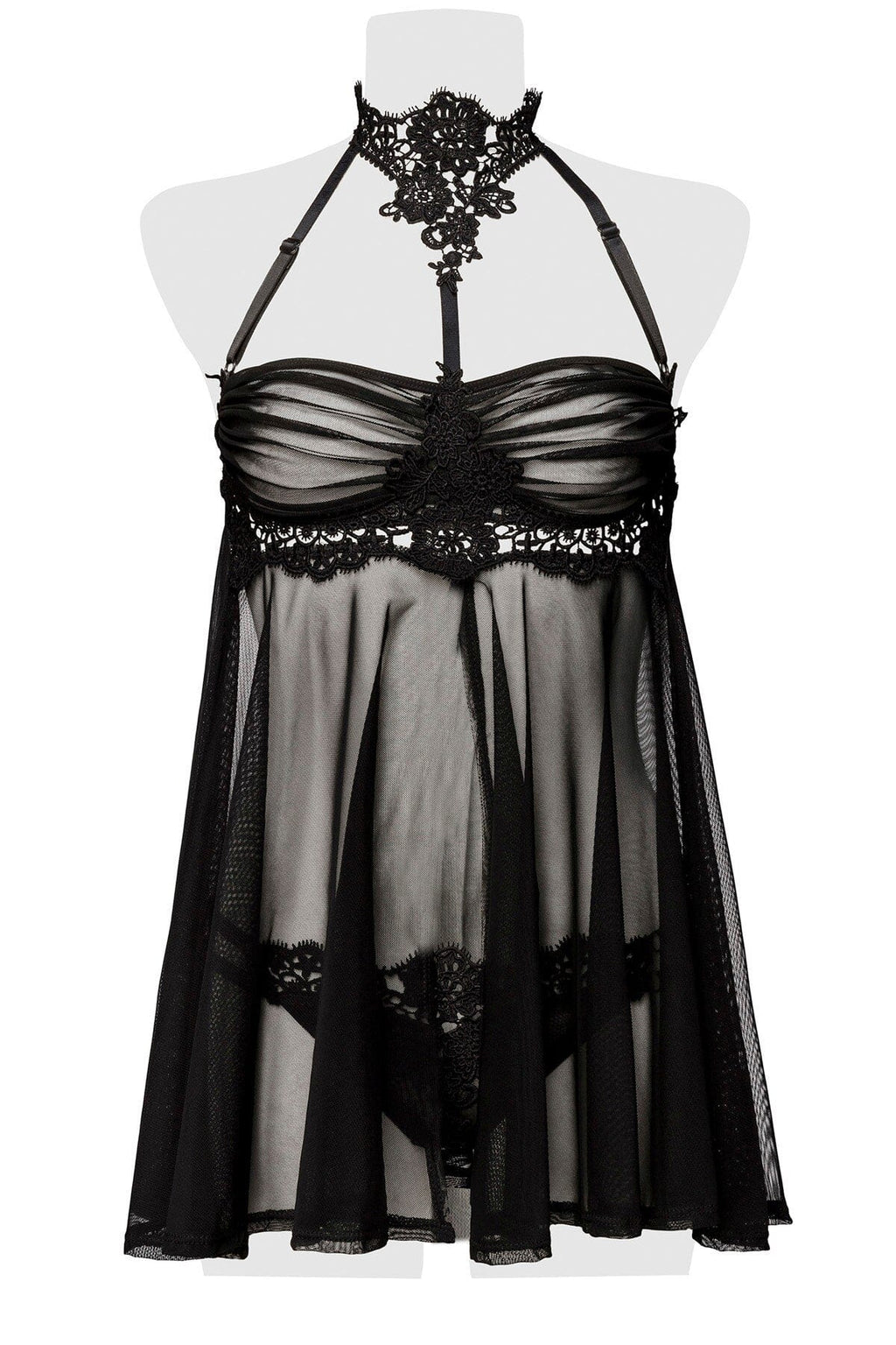  Halter Choker Mesh Babydoll Set
