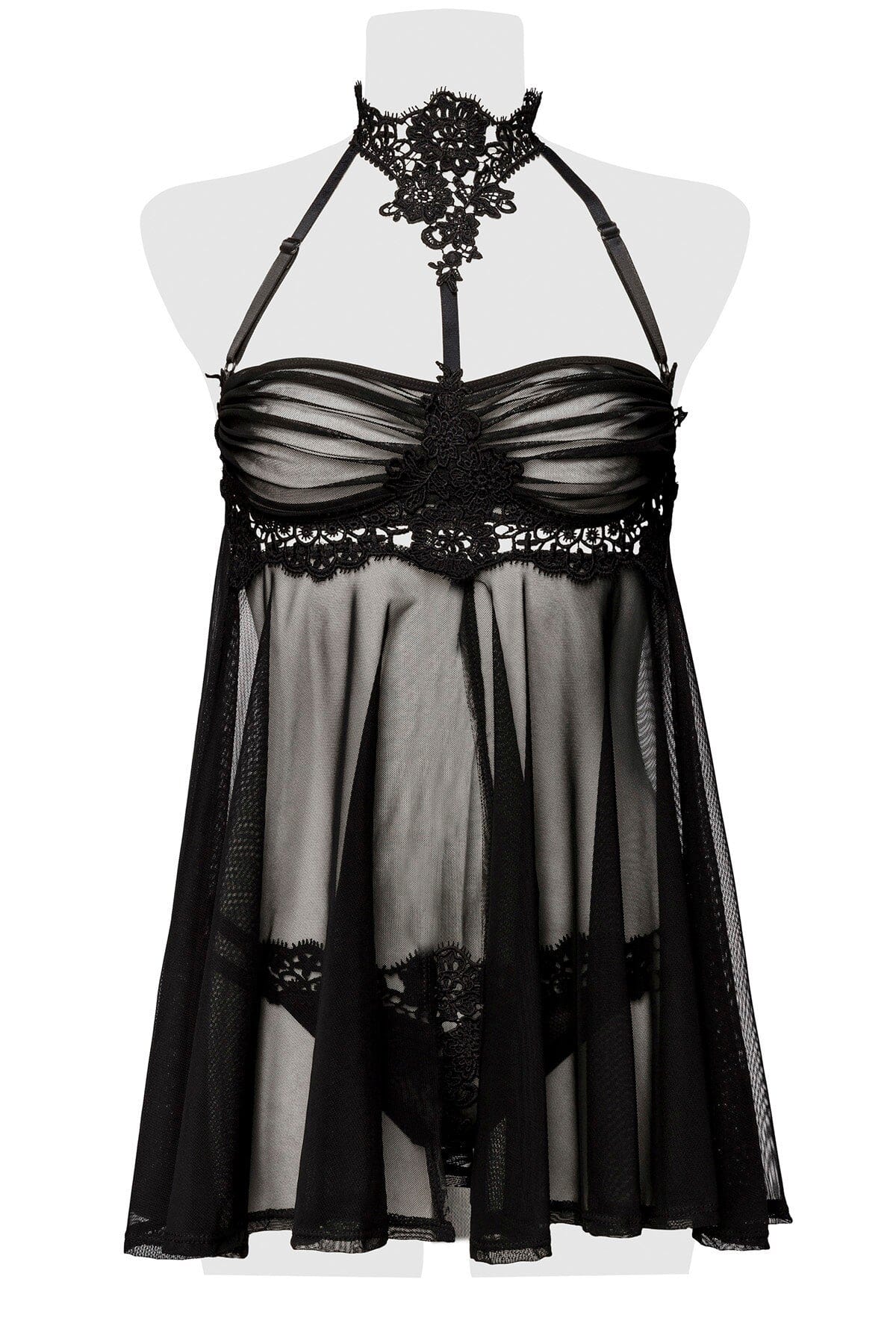  Halter Choker Mesh Babydoll Set