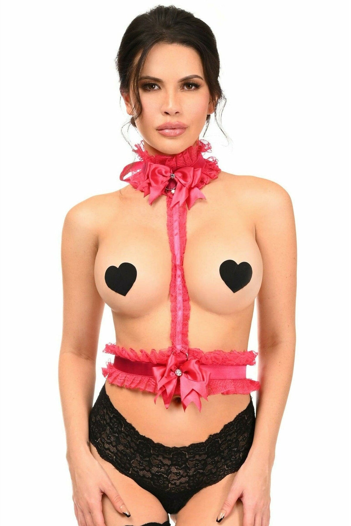  Kitten Collection Fuchsia/Fuchsia Lace Single Strap Body Harness