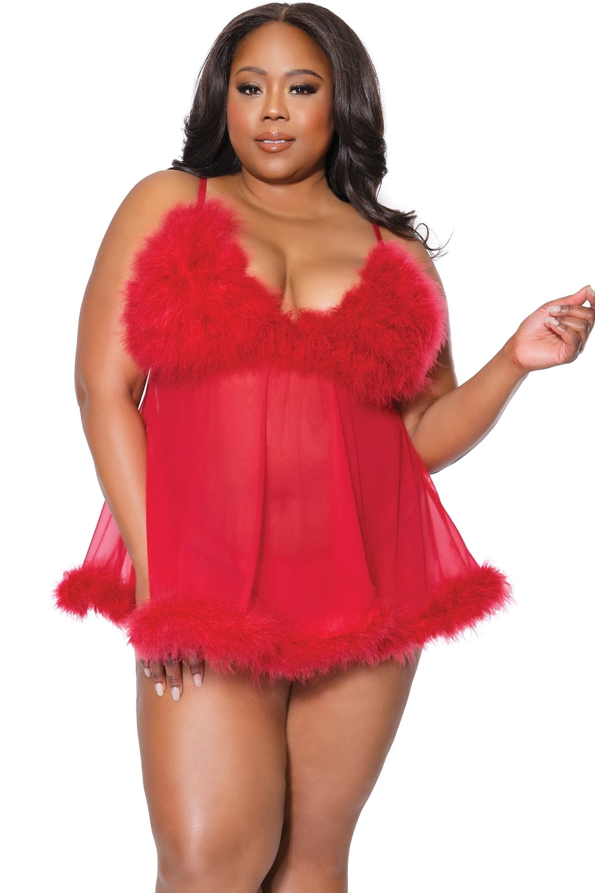 Coquette Marabou & Mesh Teddy And G-String