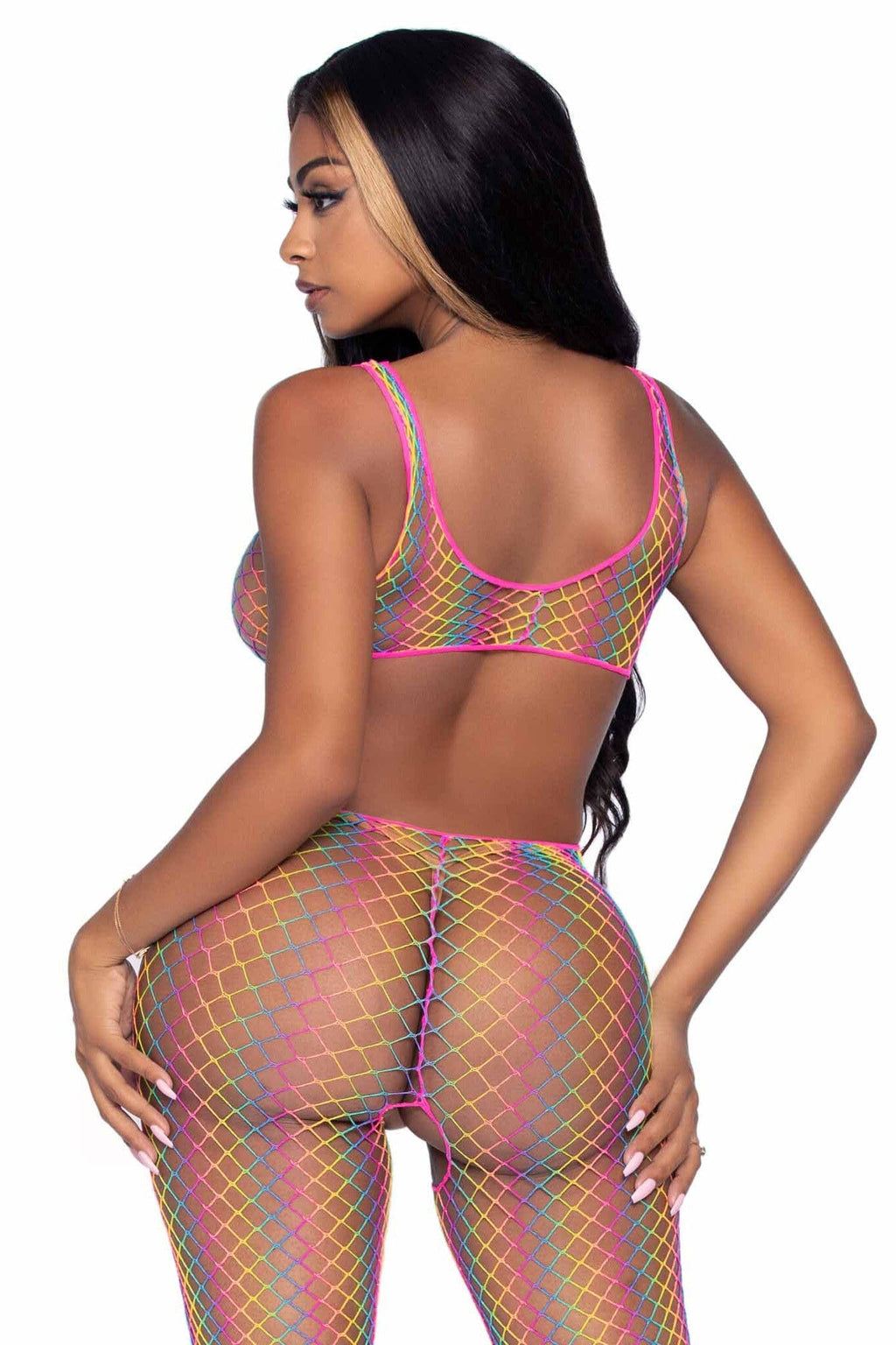 LEG AVENUE Rainbow Net Cut-Out Footless Tank Bodystocking