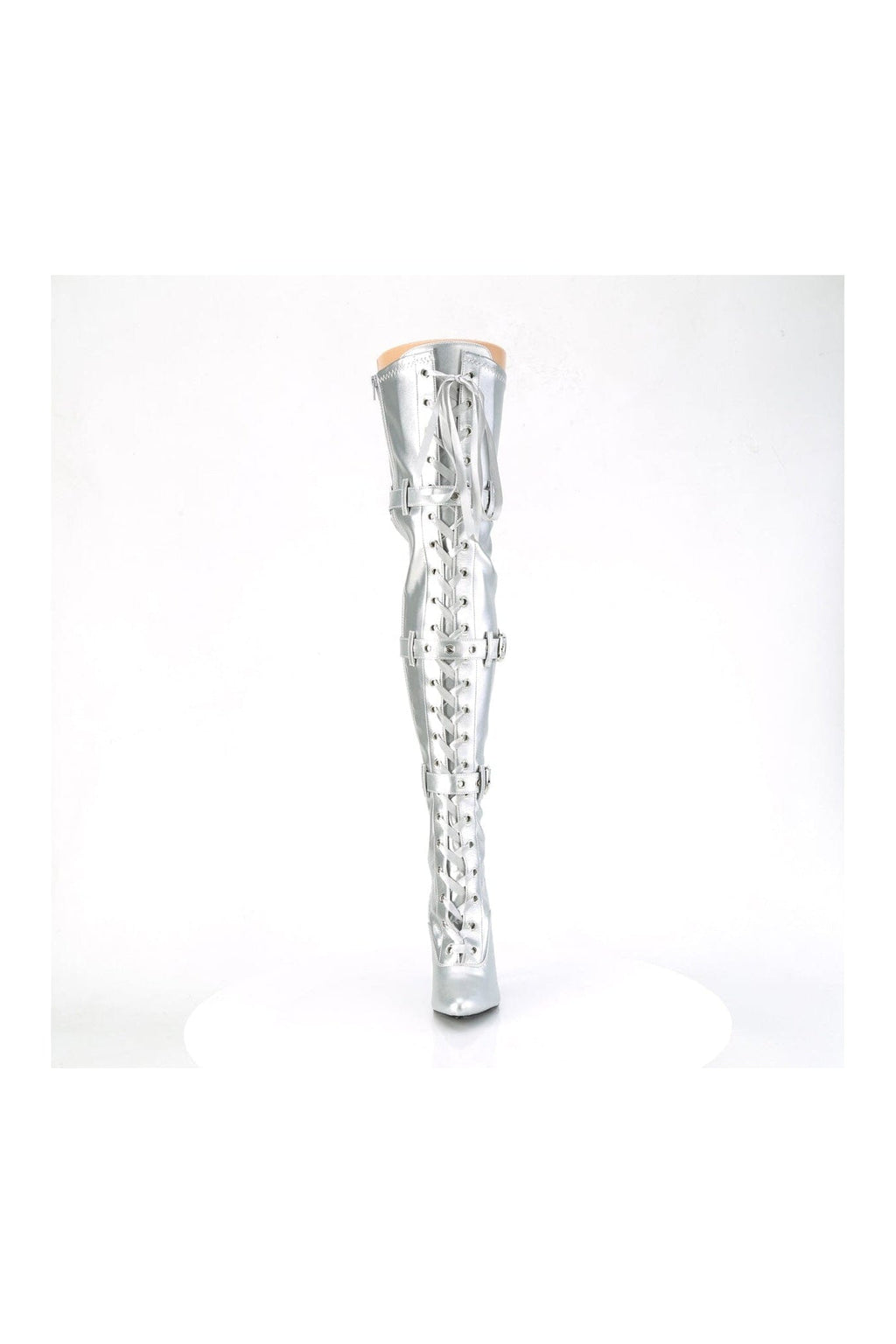 PLEASER SEDUCE-3028 Silver Patent Thigh Boot