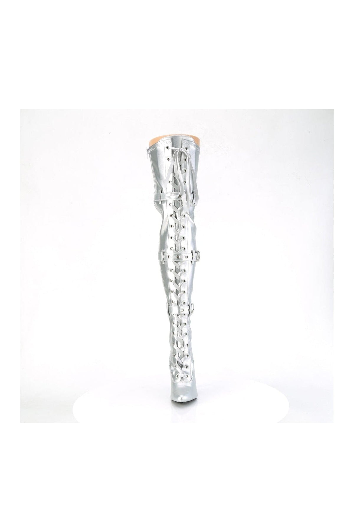 PLEASER SEDUCE-3028 Silver Patent Thigh Boot