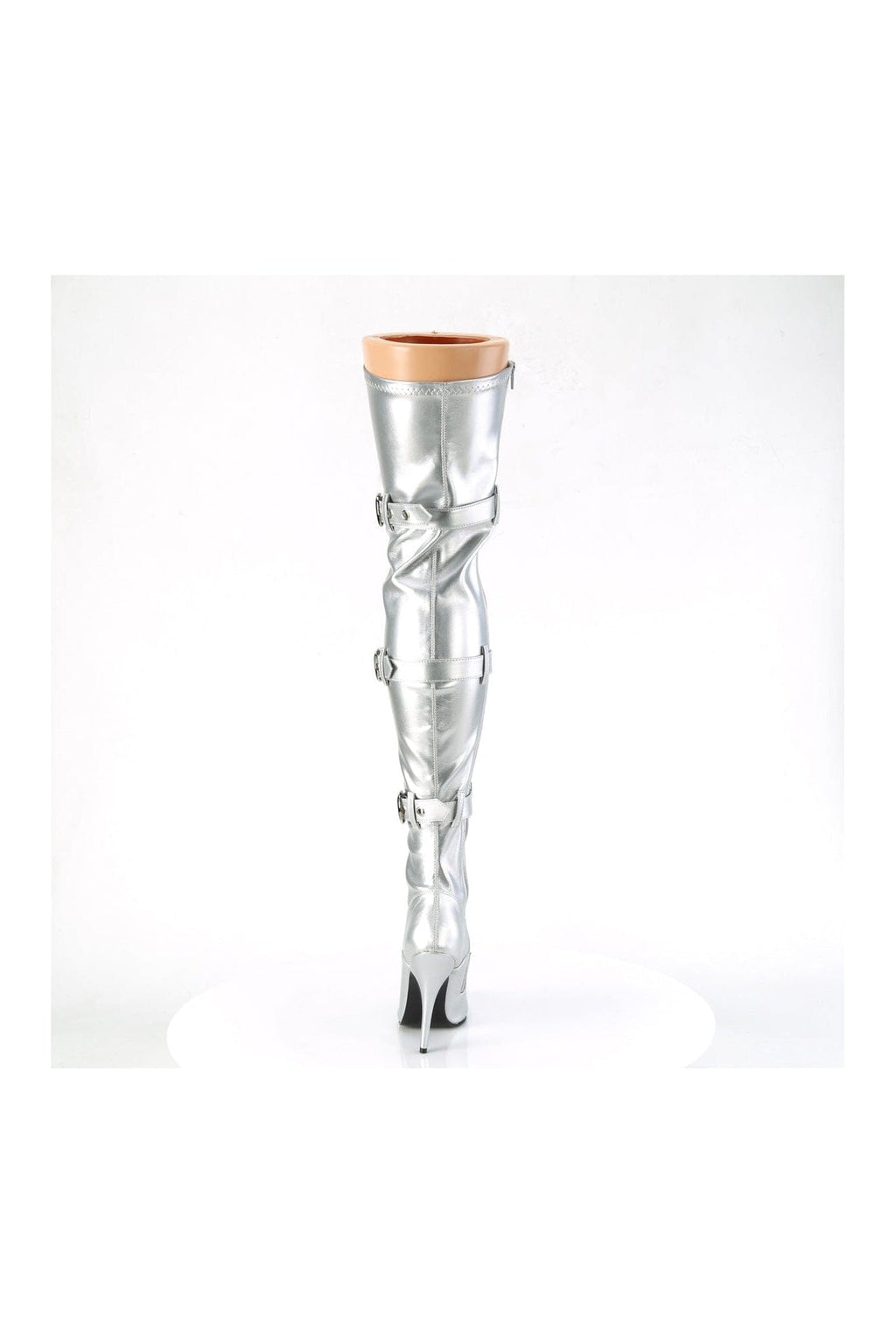 PLEASER SEDUCE-3028 Silver Patent Thigh Boot