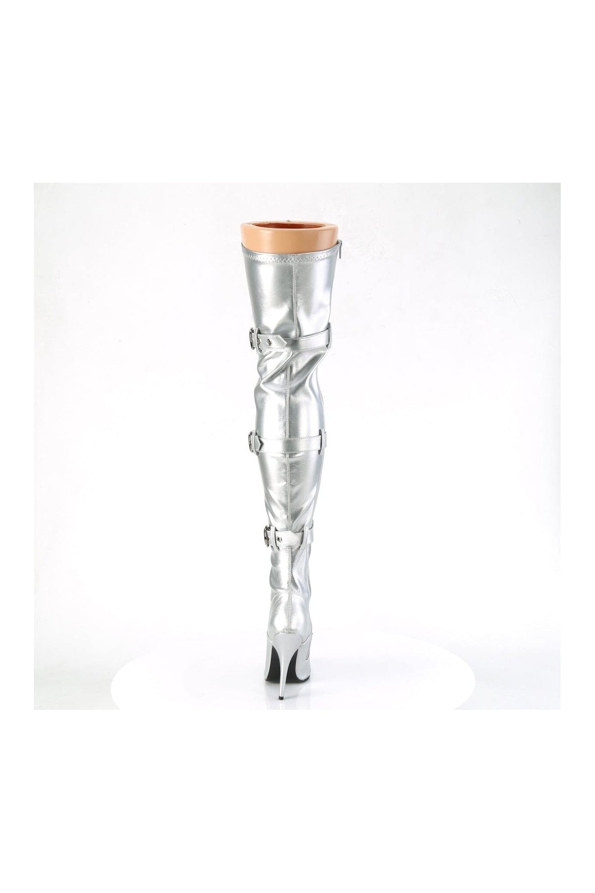 PLEASER SEDUCE-3028 Silver Patent Thigh Boot