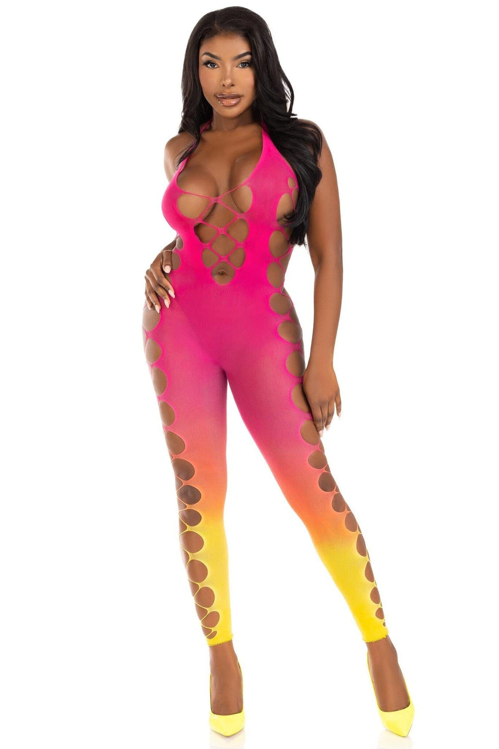 LEG AVENUE Seamless Ombre Faux Lace Up Footless Bodystocking