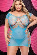  Sexy Fishnet And Lace Halter Dress -Blue | Plus Size