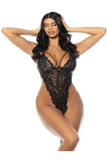  Soft Cup Lace Teddy With Cup Strap Details | Black