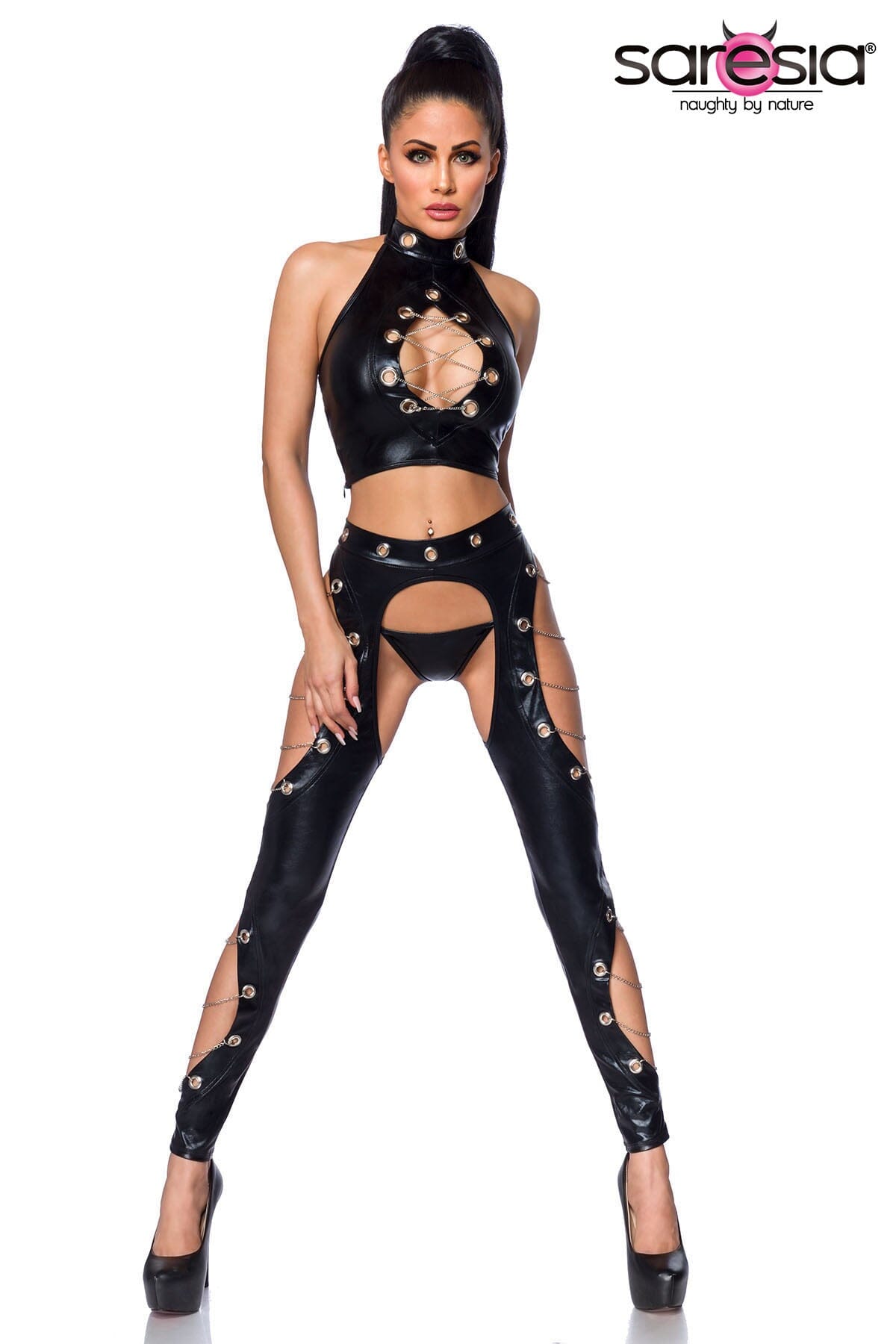  Wetlook Keyhole Top & Chaps Set