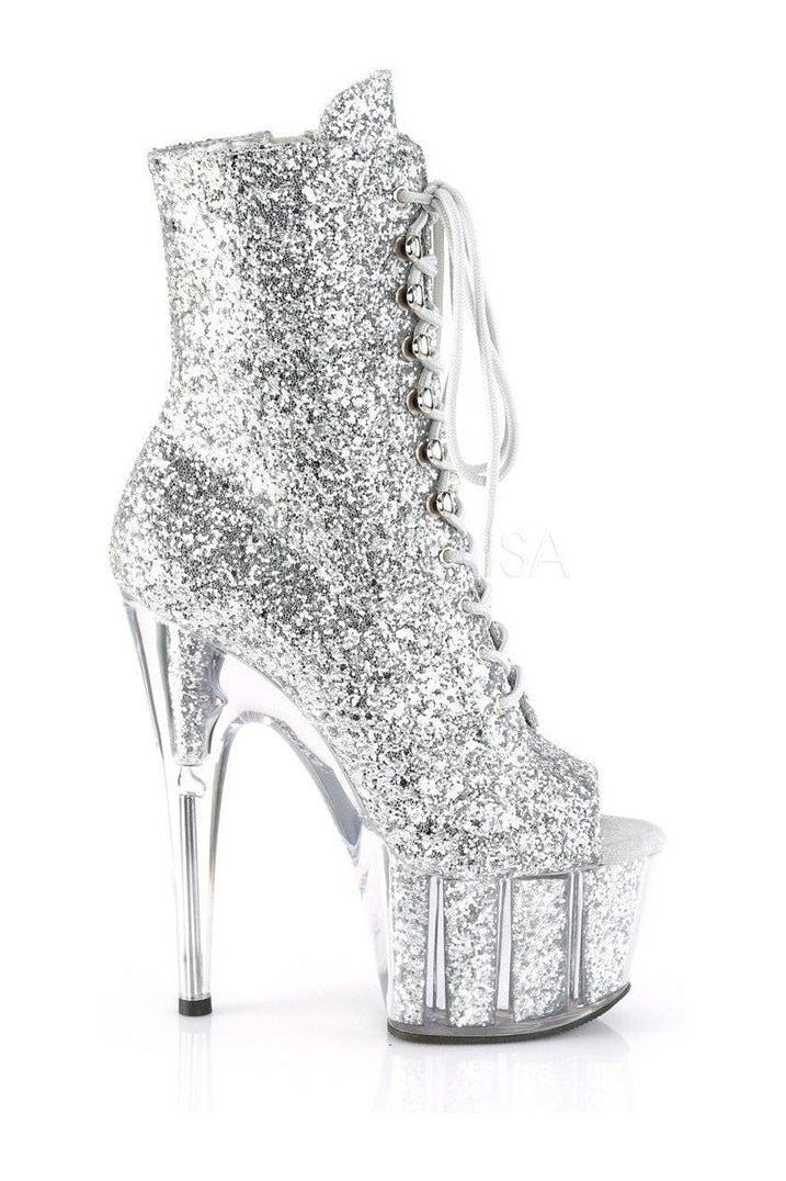 PLEASER ADORE-1021G Platform Ankle Boot | Silver Glitter
