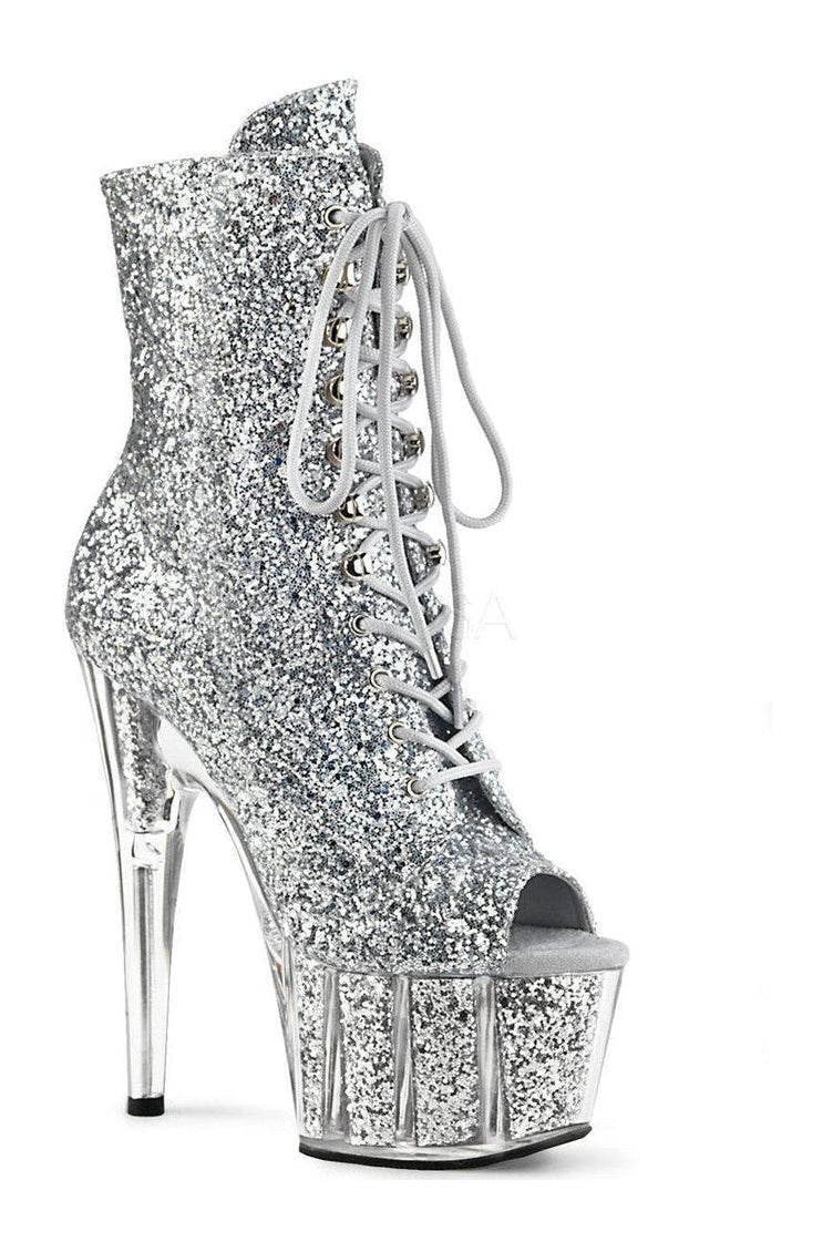 PLEASER ADORE-1021G Platform Ankle Boot | Silver Glitter