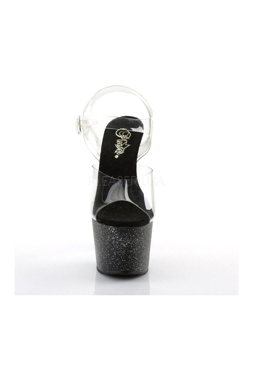 PLEASER ADORE-708MG Platform Sandal | Black Vinyl