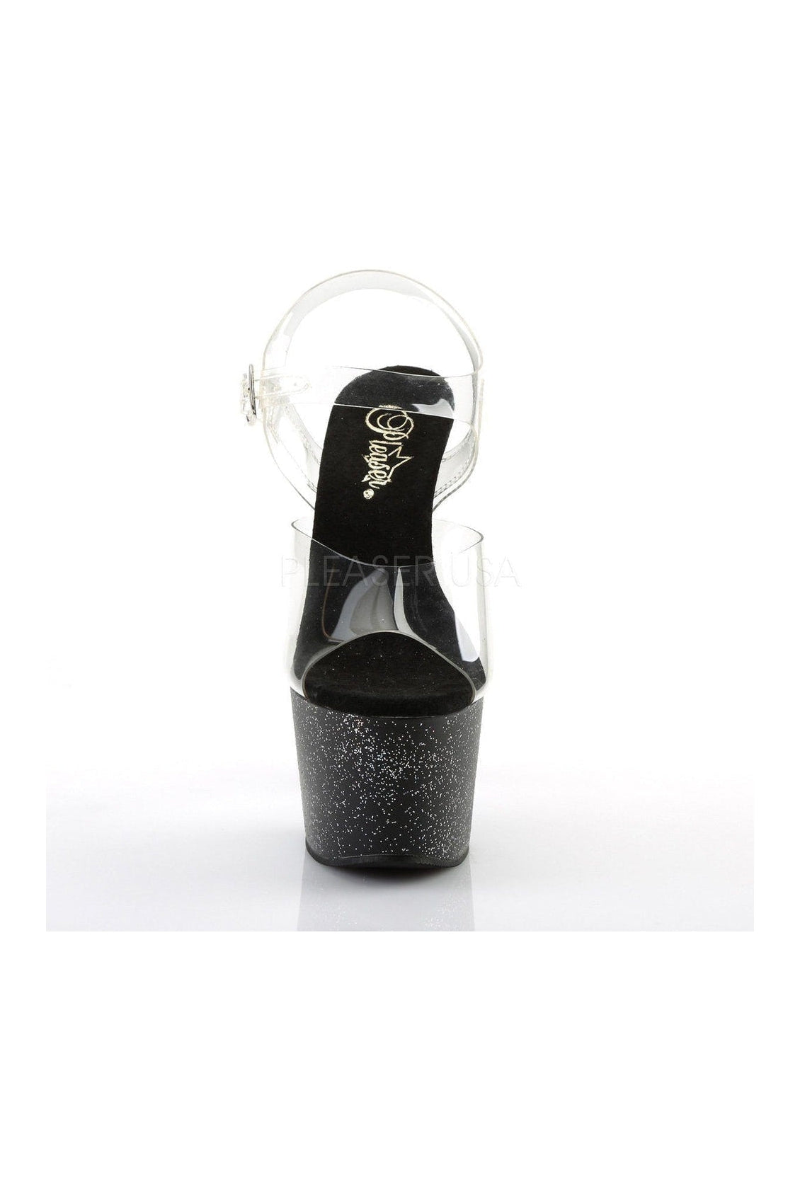 PLEASER ADORE-708MG Platform Sandal | Black Vinyl