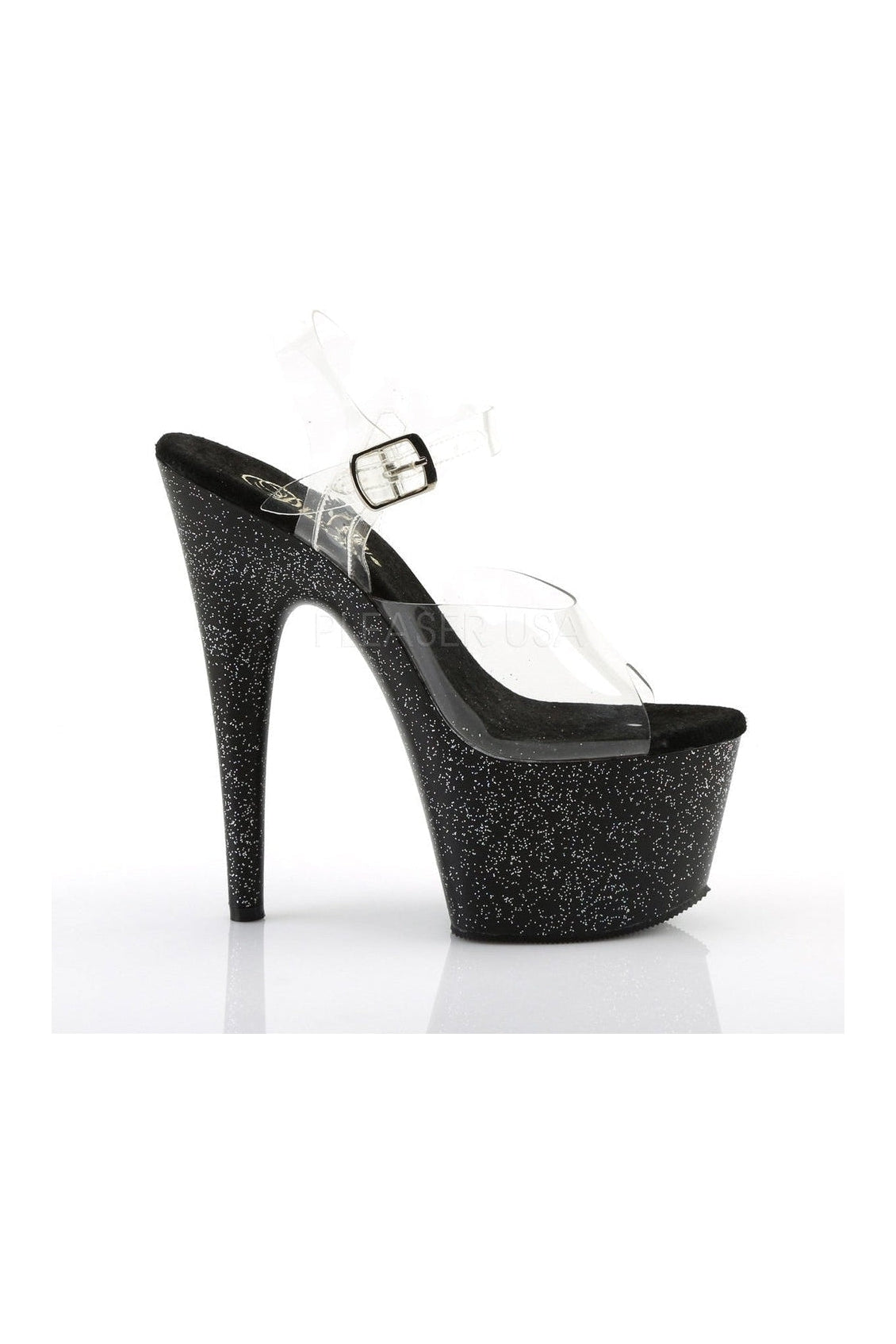 PLEASER ADORE-708MG Platform Sandal | Black Vinyl
