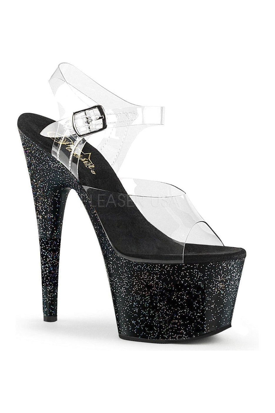 PLEASER ADORE-708MG Platform Sandal | Black Vinyl