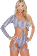  Asymmetrical Cutout Snake Print Bodysuit