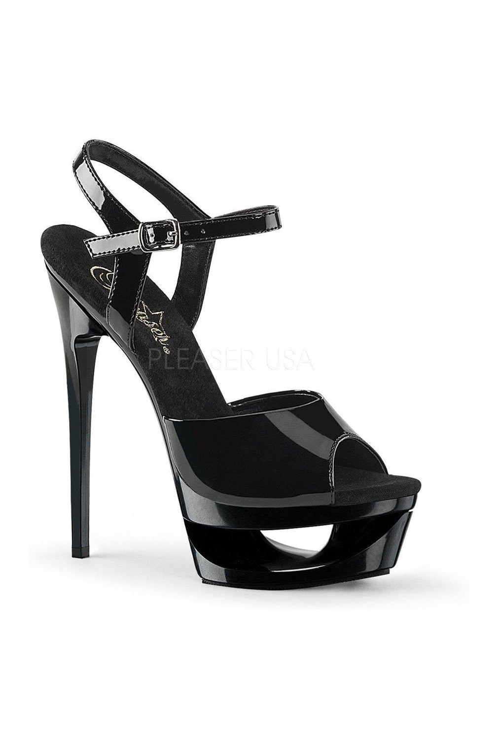 PLEASER ECLIPSE-609 Platform Sandal | Black Patent