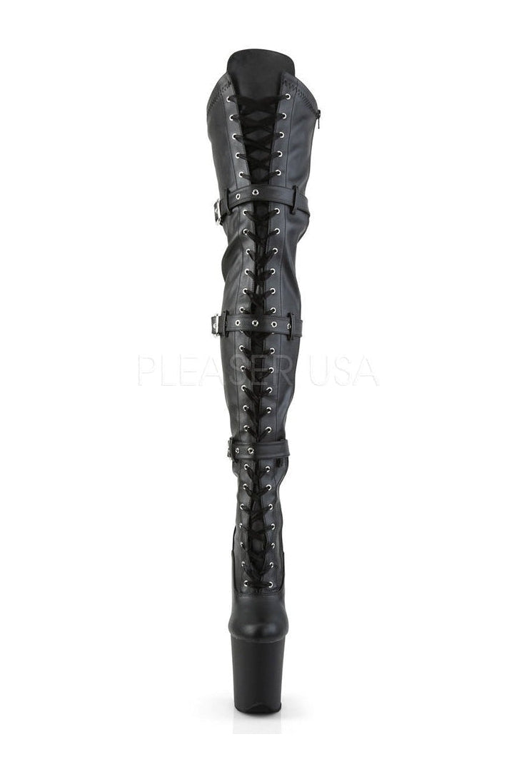 PLEASER FLAMINGO-3028 Platform Boot | Black Faux Leather