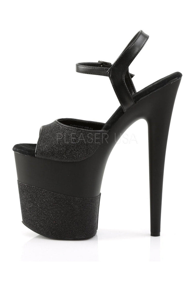 PLEASER FLAMINGO-809-2G Platform Sandal | Black Glitter