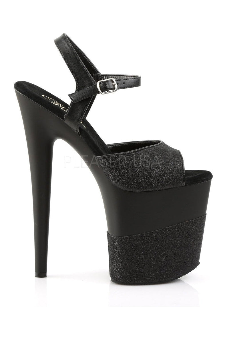 PLEASER FLAMINGO-809-2G Platform Sandal | Black Glitter