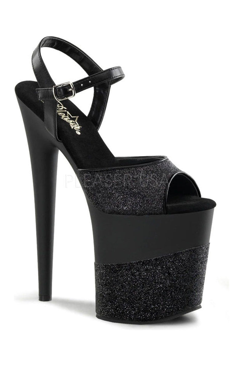 PLEASER FLAMINGO-809-2G Platform Sandal | Black Glitter
