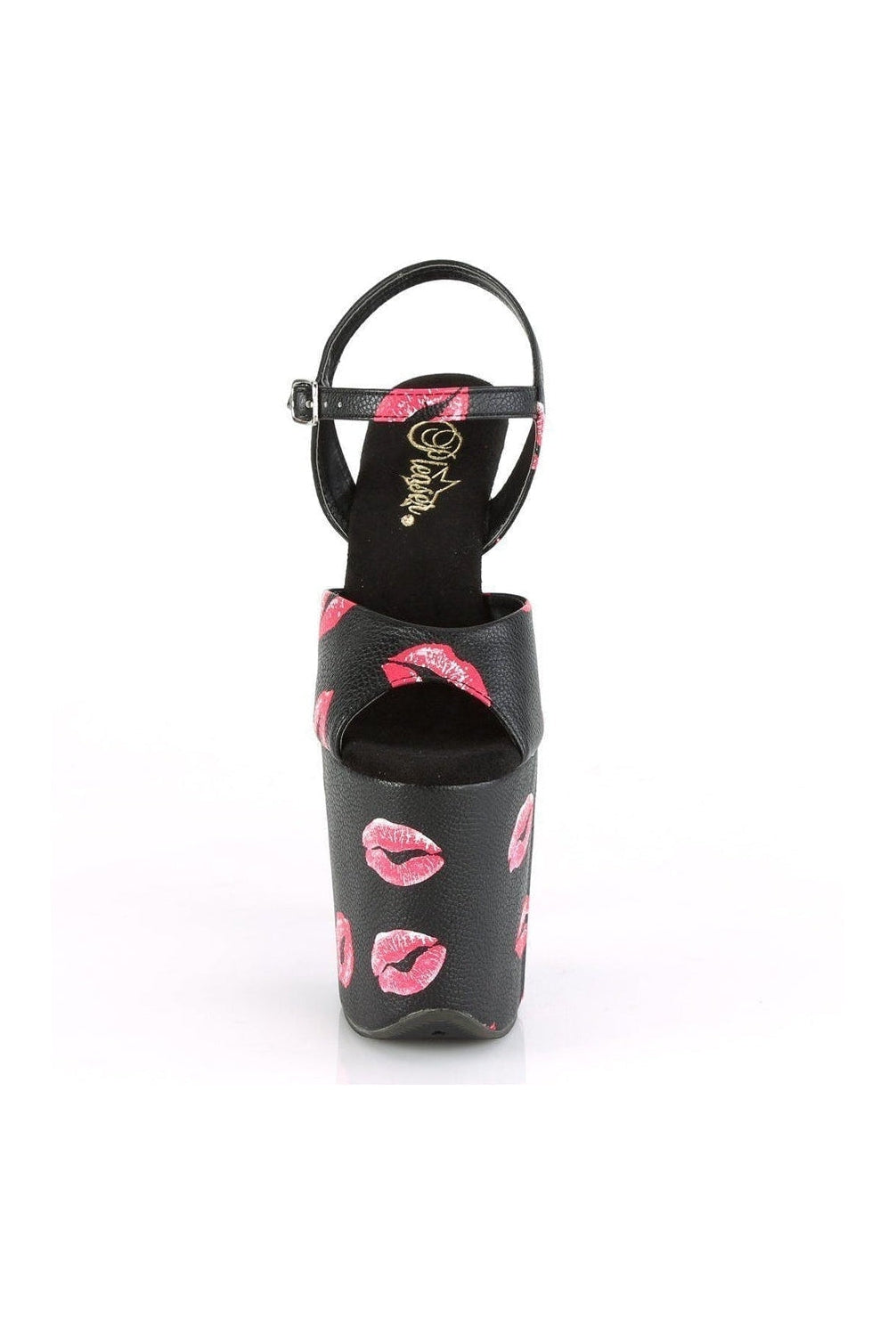 PLEASER FLAMINGO-809KISSES Exotic Sandal | Black Faux Leather