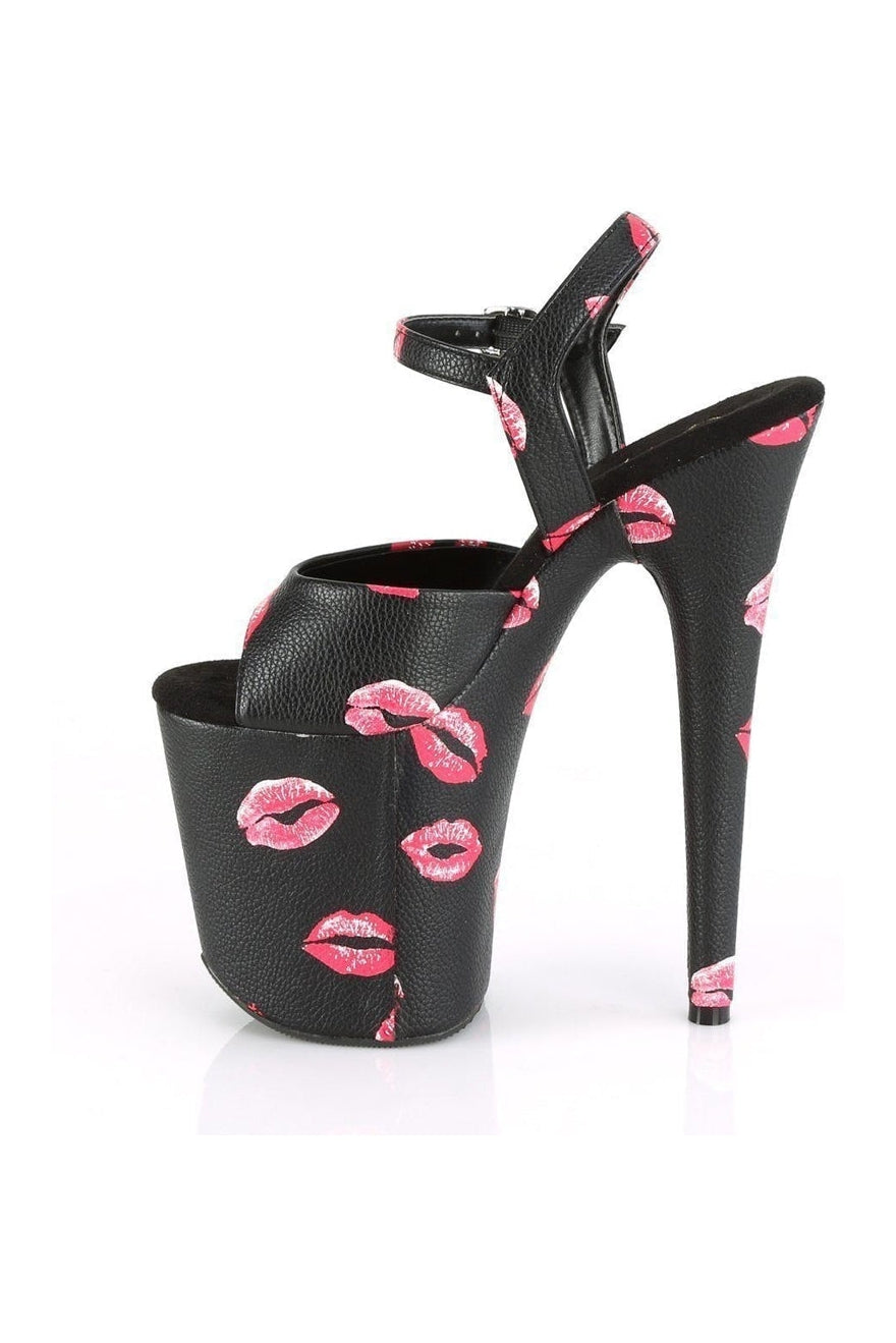PLEASER FLAMINGO-809KISSES Exotic Sandal | Black Faux Leather