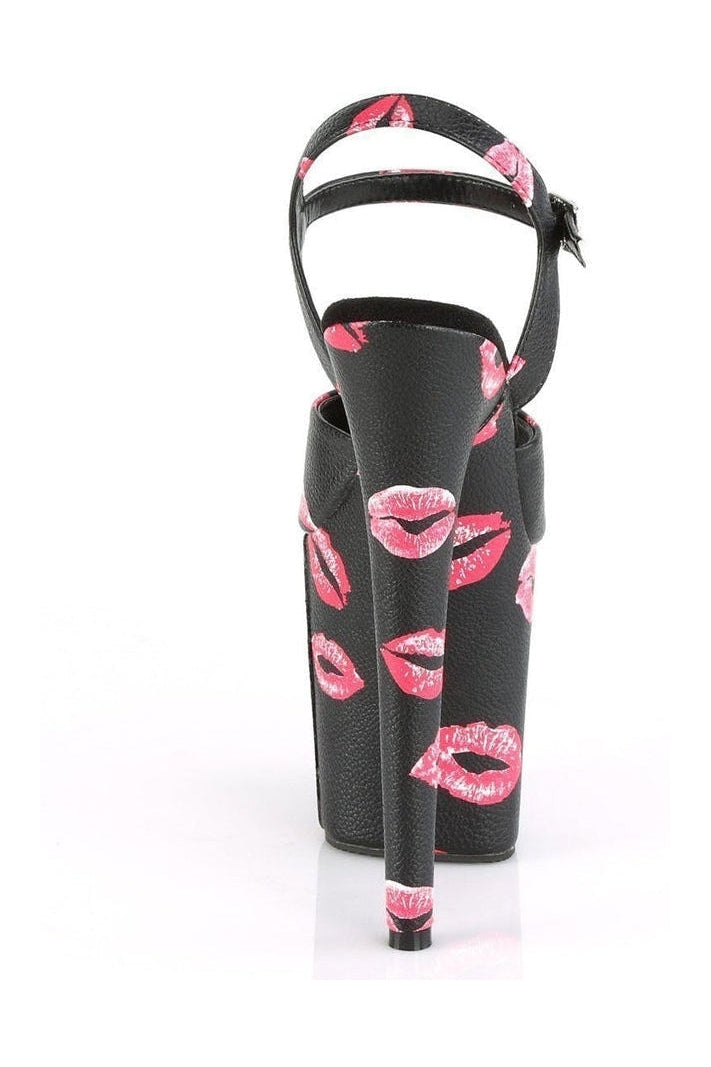 PLEASER FLAMINGO-809KISSES Exotic Sandal | Black Faux Leather