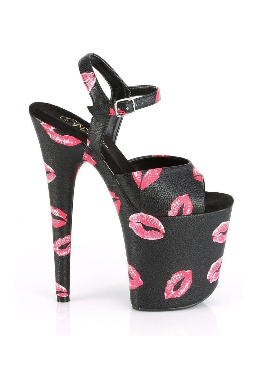 PLEASER FLAMINGO-809KISSES Exotic Sandal | Black Faux Leather