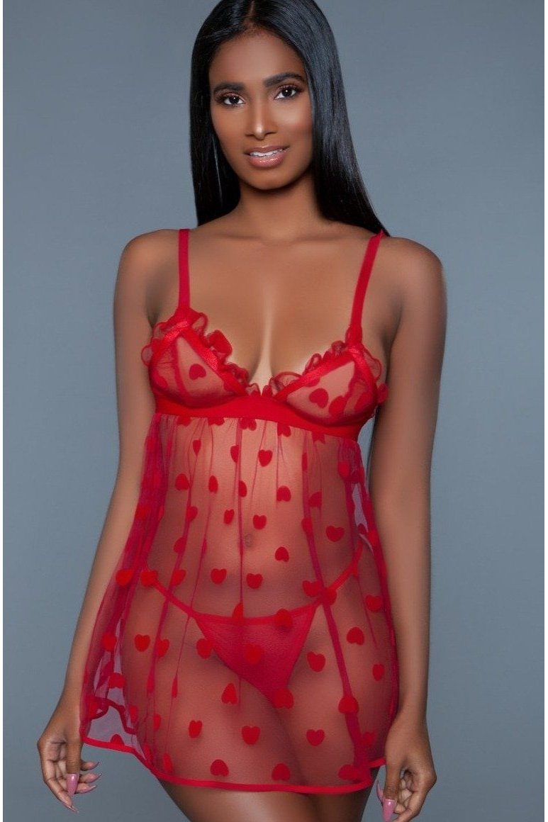  Heart Design Mesh Babydoll