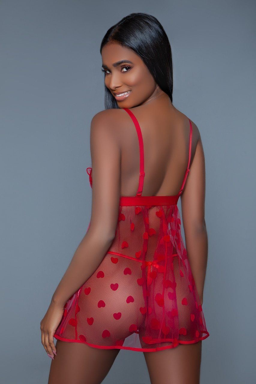  Heart Design Mesh Babydoll