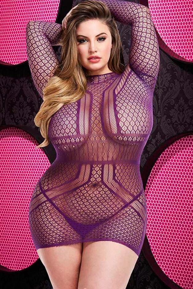  Long Sleeve Open Back Mini Dress | Plus Size