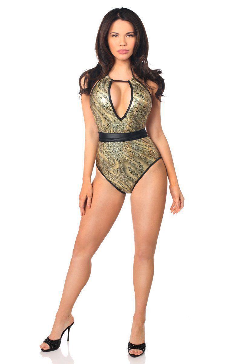  Metallic One-Piece Pucker Back Swimsuit With Removable Belt