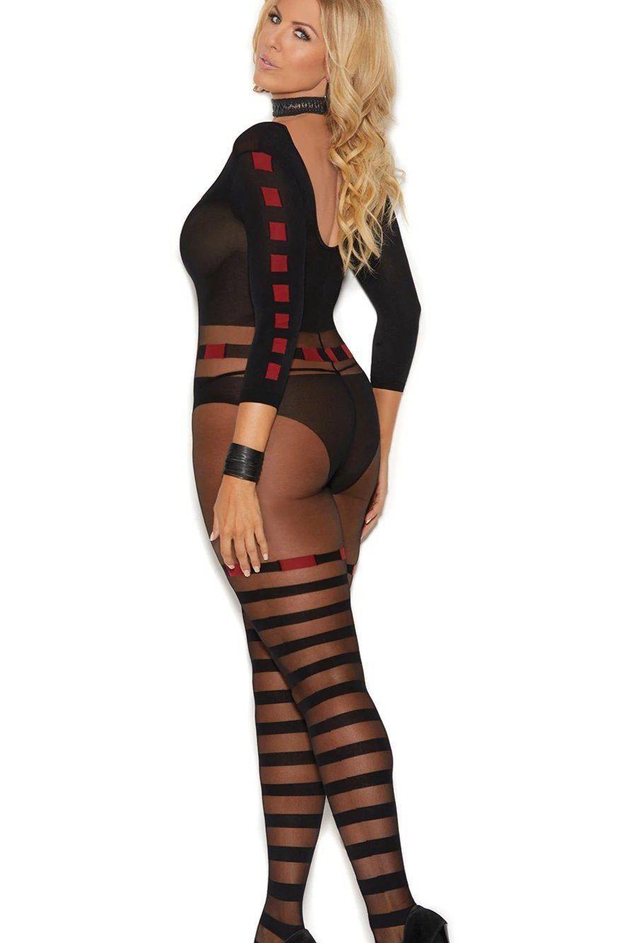  Plus Size Striped Bodystocking