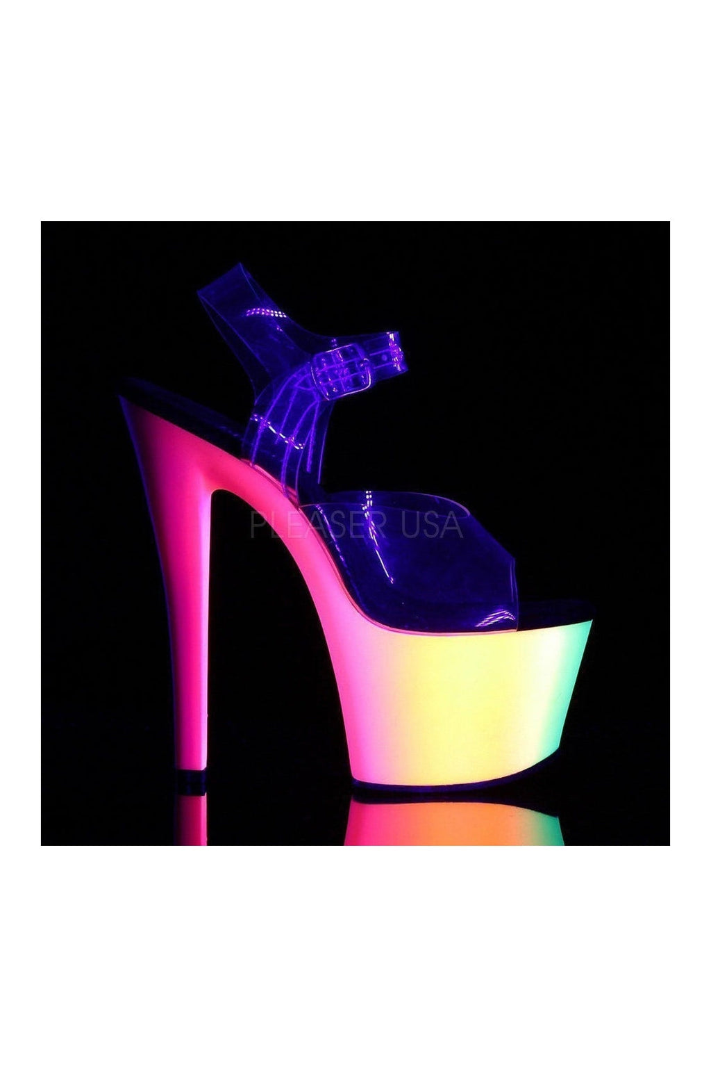 PLEASER RAINBOW-308UV Platform Sandal | Clear Vinyl