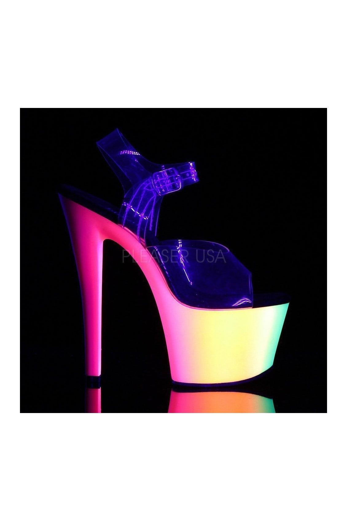 PLEASER RAINBOW-308UV Platform Sandal | Clear Vinyl