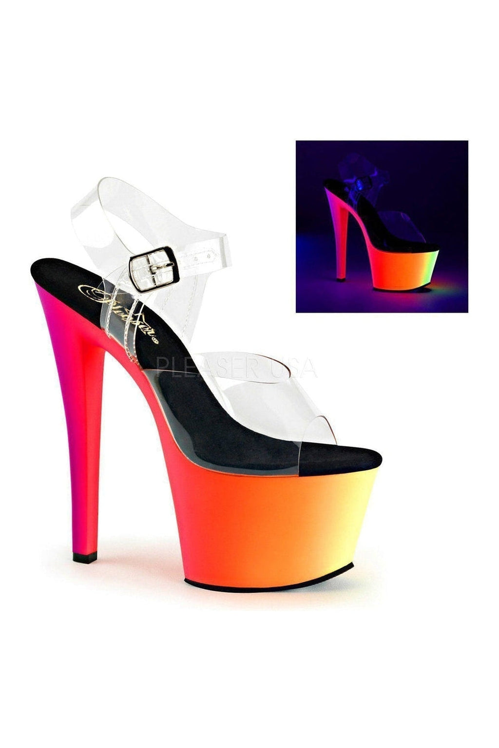 PLEASER RAINBOW-308UV Platform Sandal | Clear Vinyl