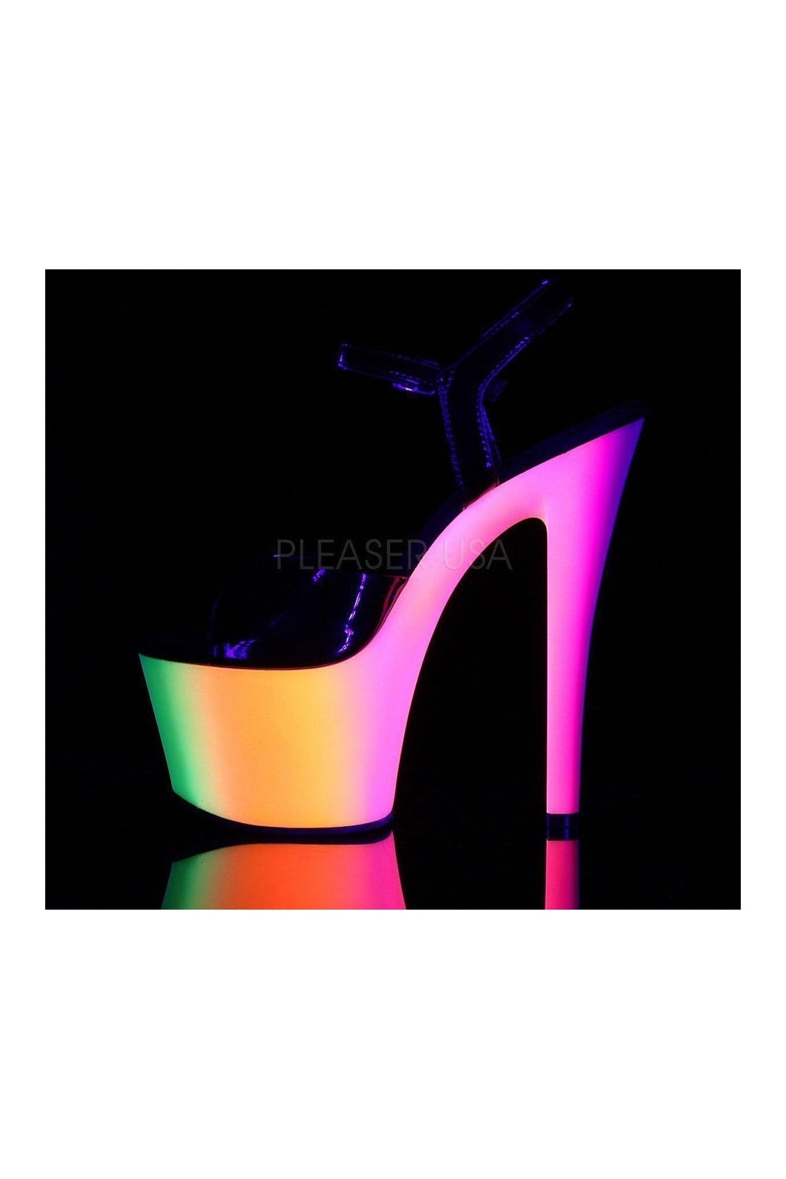 PLEASER RAINBOW-309UV Platform Sandal | Black Patent