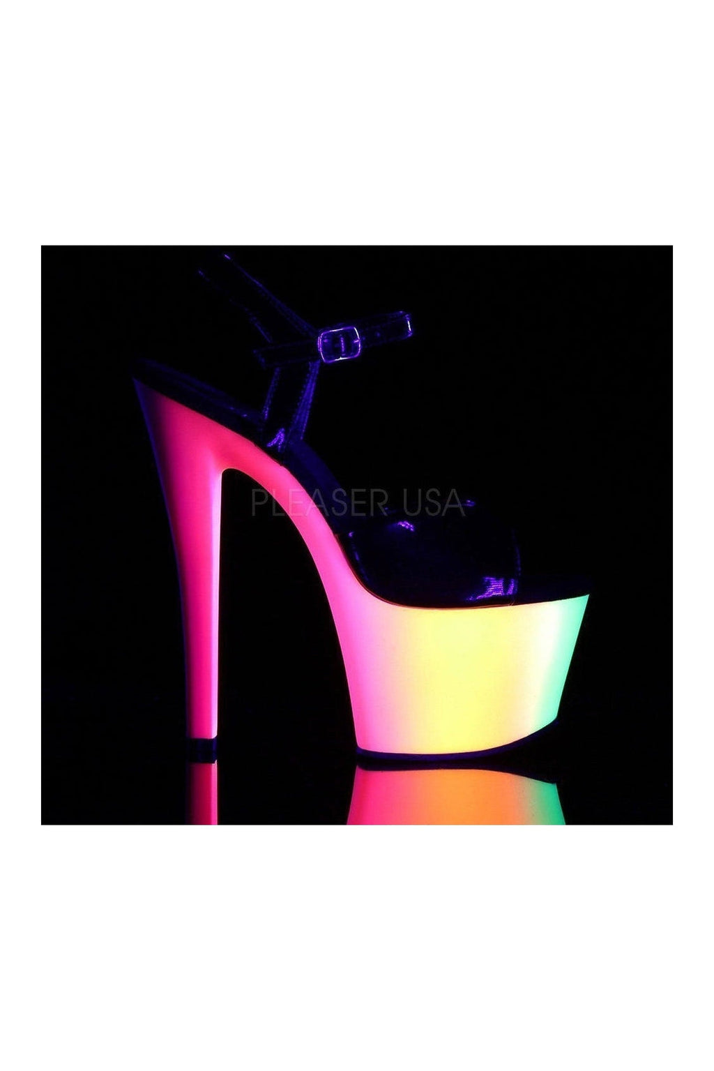 PLEASER RAINBOW-309UV Platform Sandal | Black Patent