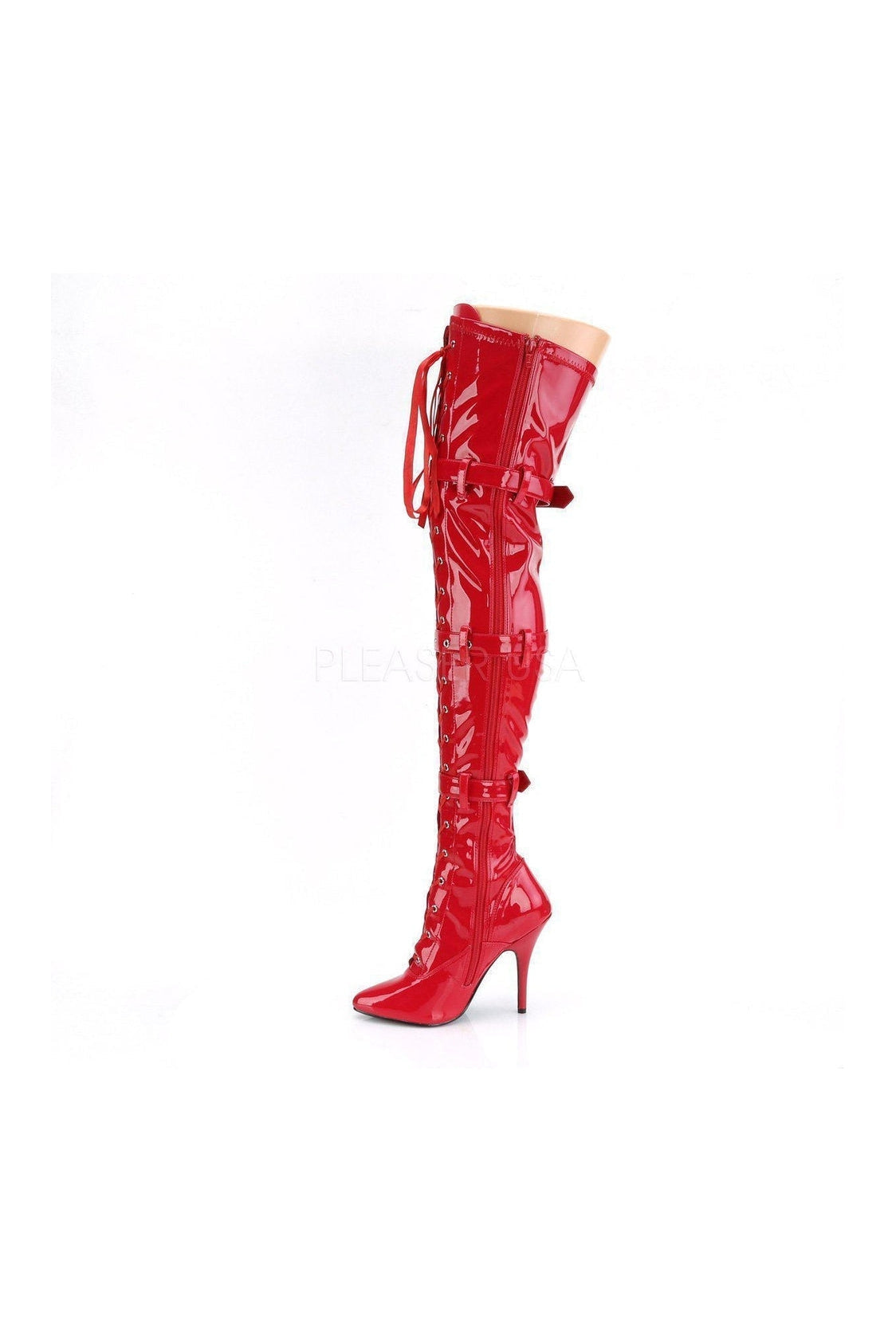 PLEASER SEDUCE-3028 Thigh Boot | Red Patent