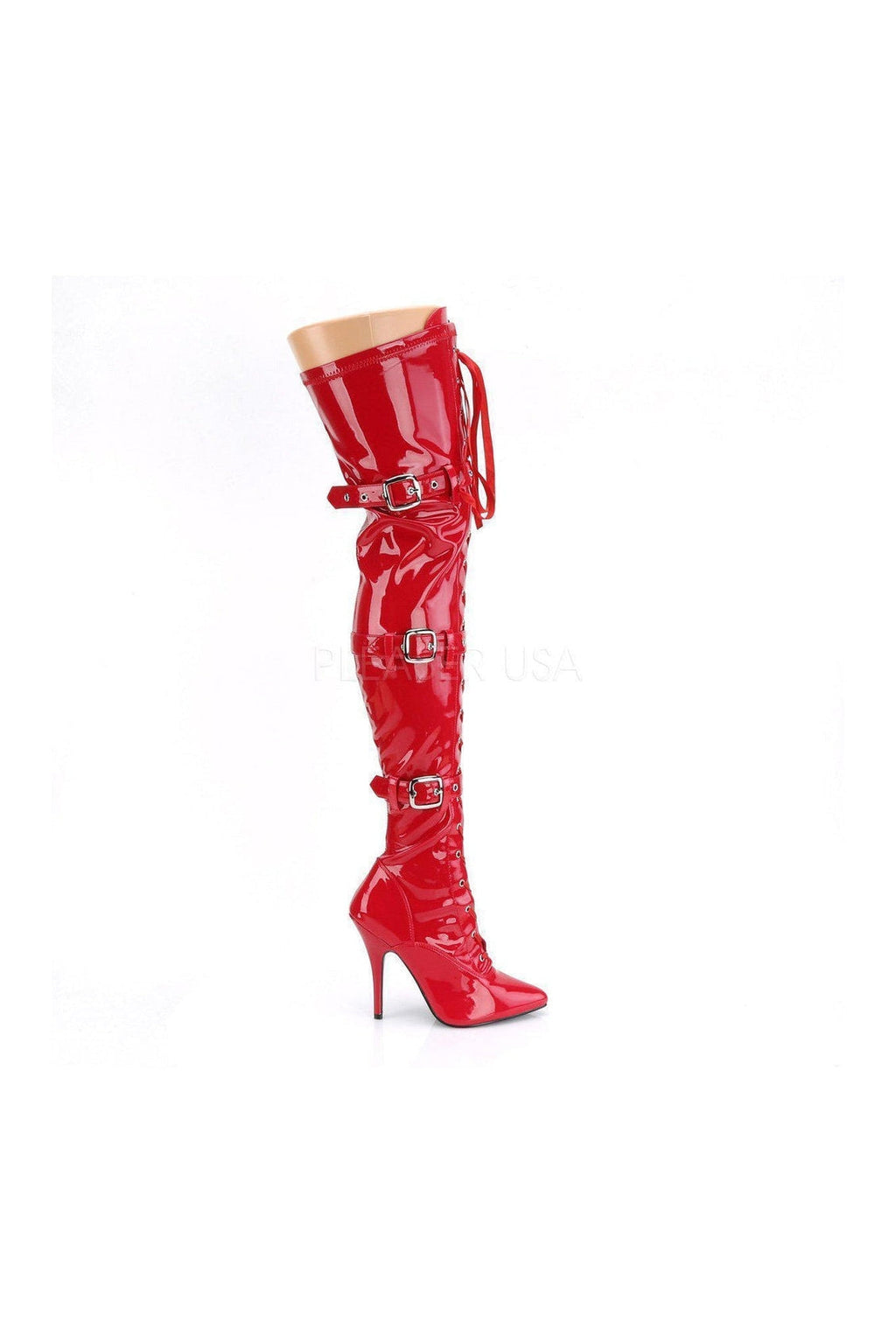 PLEASER SEDUCE-3028 Thigh Boot | Red Patent