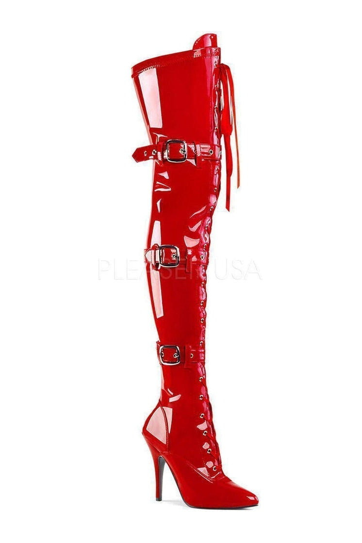 PLEASER SEDUCE-3028 Thigh Boot | Red Patent