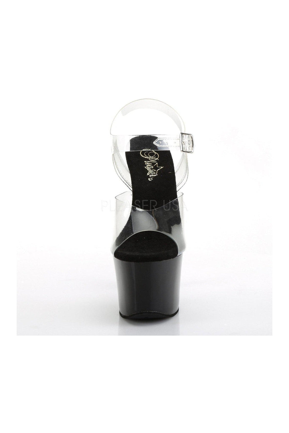 PLEASER SKY-308CRS Platform Sandals | Black Vinyl