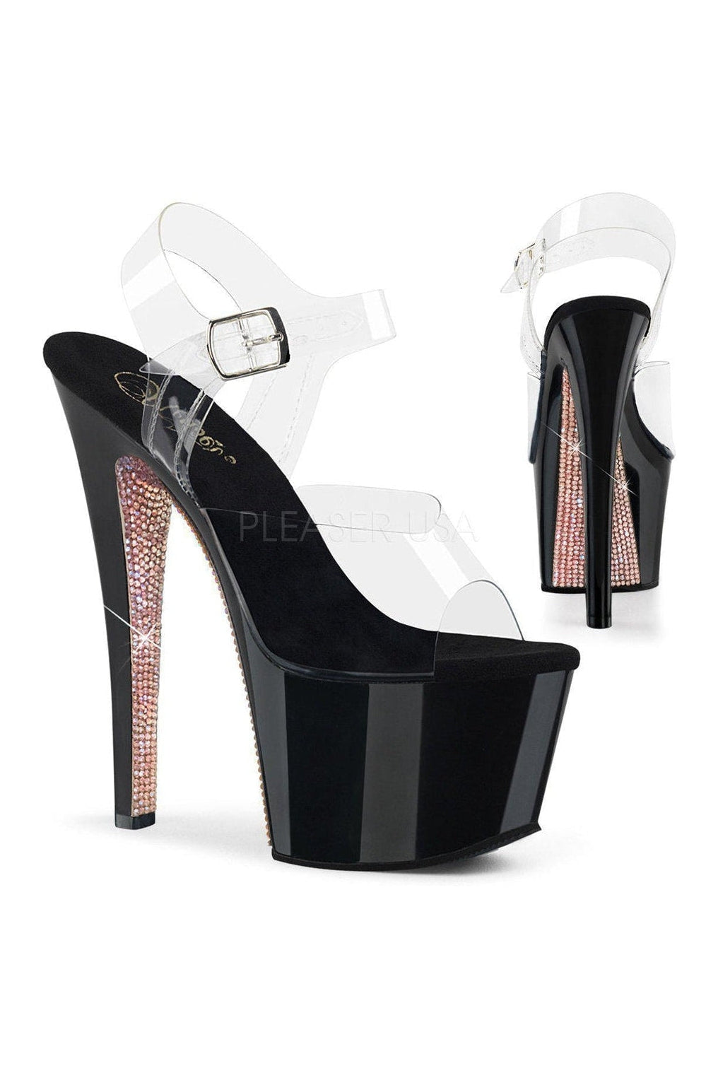 PLEASER SKY-308CRS Platform Sandals | Black Vinyl